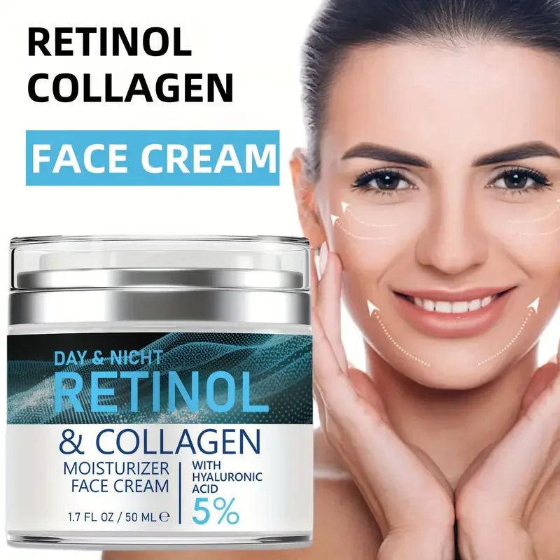 VIRAL! Face & Neck Retinol-Collagen Cream, Anti Aging Day & Night Face Cream with Hyaluronic 1.7 Fl Oz