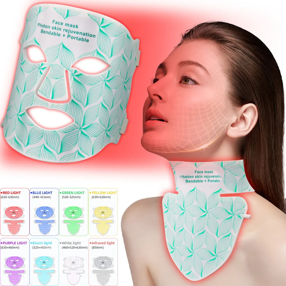 Red Light Therapy for Face, 7+1 Colors LED Face Mask Light Therapy with 850NM Near-infrared, Portable Rechargeable Red Light Therapy Mask Skin Care Device at Home and Travel for Anti-Aging